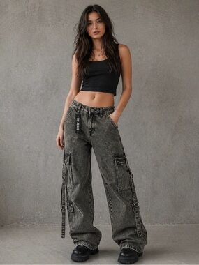 VIP Jeans New York/ NWTSculpting Cargo Stretch Jeans - Charcoal, SZ-25 & 30 jrs